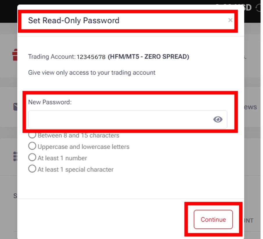 MFMarkets Read-only password (investor password) change screen 2