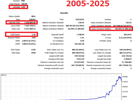 MT5 Backtest Report – Leverage×25 Golden Alpaca Robot January 2005 – August 2025