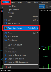 MT5 top menu File Open to Data Folder