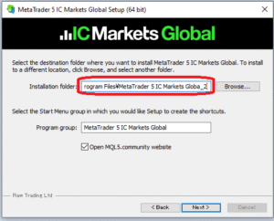 icmarketssc5setup.exe Setting Screen (Numbering installation folders)