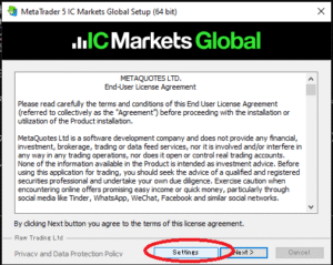 icmarketssc5setup.exe Setting Screen